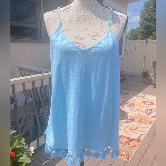 NWT Lilly Pulitzer Nya Tank Top/ Serene blue with fringe tassels/crochet t-back - Picture 4 of 10
